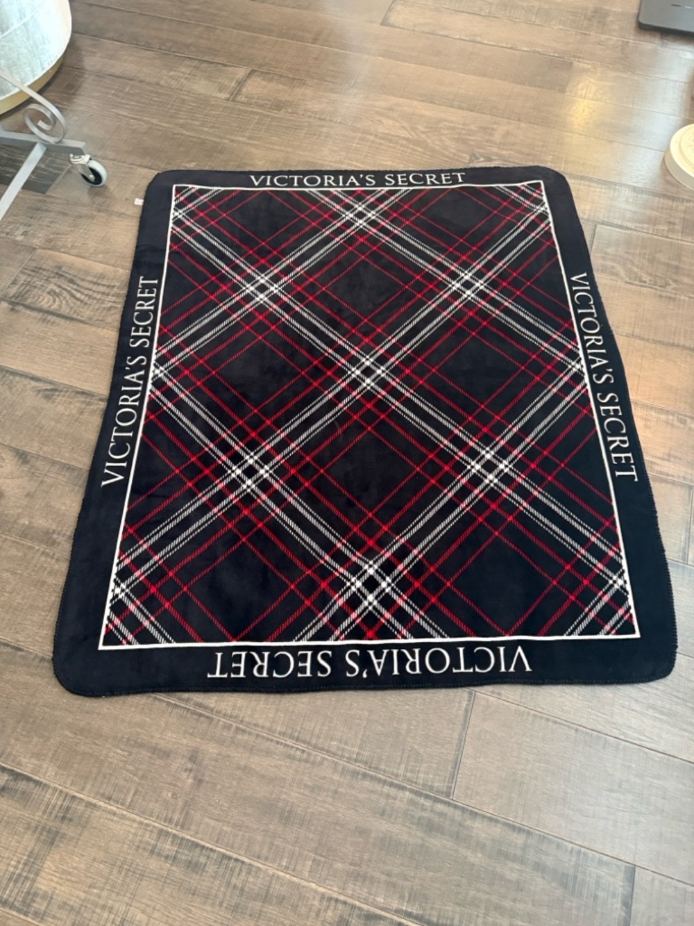 Victoria's Secret Black, Red & White Plaid Logo Throw